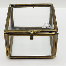 Square Glass Brass Framed Small Vintage Vanity Box Jewelry Casket Trinket Case picture