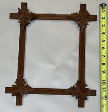 Antique English Victorian Adirondack Tramp Art Picture Frame Wood Carved Leaf (G picture