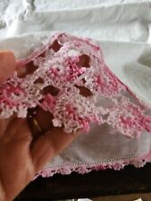 Vintage White Cotton Pillowcase w/Pink Crocheted Lace Trim - Standard picture