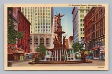 Postcard Fountain Square Cincinnati Ohio OH Statue Street View 194 picture