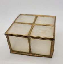 Vintage 3 X 3 Capiz Shell Hinge Lidded Square Jewelry/Trinket Box Brass Accents  picture