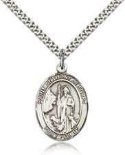 Saint Anthony Of Egypt Medal For Men - .925 Sterling Silver Necklace On 24 C... picture