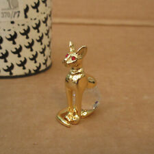 Vtg Asfour Crystal Egyptian Miniature Cat Figurine Gold Tone Red Eyes 370/17 Box picture