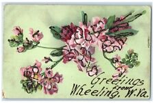 c1910's Greetings From Wheeling West Virginia WV, Flowers Glitter Postcard picture