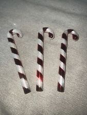 VINTAGE MERCURY GLASS CANDY CANES ORNAMENTS RED WHITE GLITTER Set Of 3 picture
