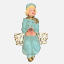 Chalk Ware Dutch Girl 1940 Italy Wall Hung 10x7 Inch Blue Gold Vintage Nice Cond picture