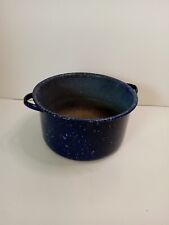 Vintage Blue Enamel Porcelain Pot Pan w 2 Handles 9.5