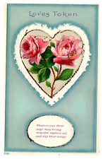 Love's Token Valentines Day Postcard  With Roses inside Heart / Glitter #243 picture
