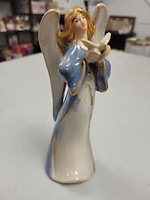 Blue Ceramic Angel Witj Dove Figurine 6.75