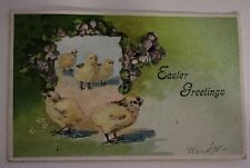 Easter Greetings Five Chicks Flowers Postcard Glitter Posted 1906 picture
