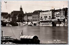 Vtg Basel Switzerland Rheinpartie mit Martinskirche RPPC Postcard picture