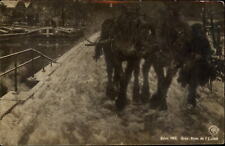 Salon 1905 UDB postcard NPG real photo canal boat horses snow Rives de l'Escaut picture