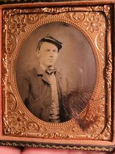 CIVIL WAR UNION SOLDIER RECRUIT 1/6 PLATE TINTYPE WITH LOCK OF HAIR MEMENTO picture