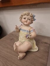 Antique Conte  Boehme BISQUE Porc. PIANO Baby Figurine GIRL w Bunch of Grapes picture