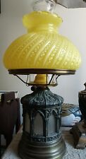 Antique Hurricane Lamp ArtNoveau Style Gazebo Column Base Yellow Glass Shade picture