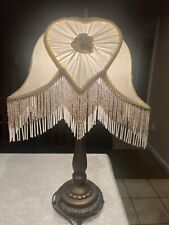 Victorian Heart Floral Beaded Fringe Boudoir Table Night Stand Lamp & Shade picture