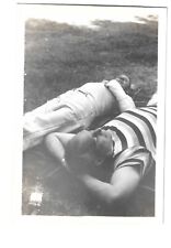 VTG PHOTO Two Handsome Guys Nap on Grass Striped Shirt Affectionate Men Gay Int. picture