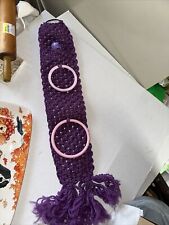 Vintage Purple Macrame Wall Hanging With Rings Towel Holder Kitsch MCM Handmade picture