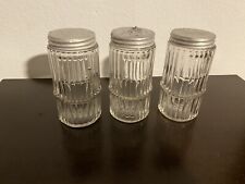 Lot of 3 Vintage Hoosier Cabinet Ribbed Glass Spice Jars w/ Lids picture
