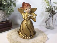 Vintage Christmas Kitschy Angel Playing Harp Gold Figurine~7” Tall~FREE SHIPPING picture