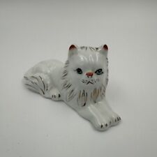 Vintage Porcelain Cat Figurine - White, Long-Haired - Gold Accents picture
