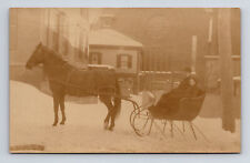 RPPC Horse Sleigh Ride Father & Child First Baptist Church Haverhill MA Postcard picture