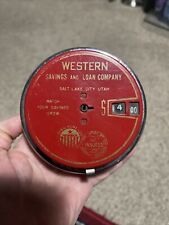 Vtg Red Coin Bank Western Savings & Loan Salt Lake City Ut Stainless Steel 1940s picture
