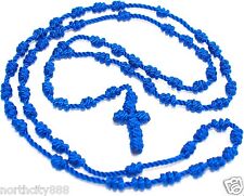 Rosary Necklace knotted cord rope Rosarie blue beads necklace cross picture