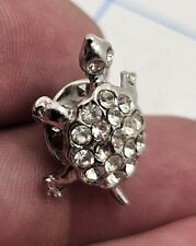 VTG Lapel Pinback Silver Tone Turtle Rhinestone Accents Missing A Couple Stones picture