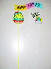 (3) Vintage EASTER Floral Plant PICKS - Spring Holiday Decor Eggs Chick Plastic picture