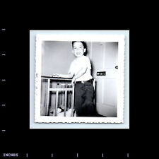 Vintage Square Photo BOY BY CRIB PLAYPEN 1956 picture