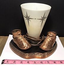 ANTIQUE VINTAGE Bronzed Baby Shoes Lamp Cone Shade Bronze Copper BABY SHOES picture