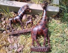 Set Of Hand Carved & Painted Wood Giraffe Zebra Figures Statue Sculpture Africa  picture
