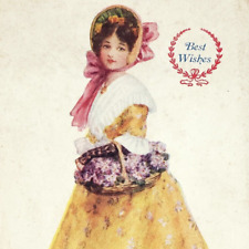 Pretty Girl Carrying Flowers Postcard c1909 Floral Basket Best Wishes Art B1505 picture