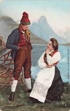 Eneret Karlsen Bergen Norwegian Scandinavian Folk Art Couple Vtg Postcard B50 picture