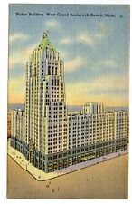 Fisher Building Theater West Grand Blvd Detroit Michigan Vintage Linen Postcard picture