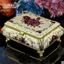 SANKYO WHITE TIN ALLOY RECTANGLE PURPLE  ROSES  MUSIC BOX : MUSIC OF THE NIGHT picture