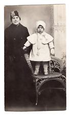 ANTIQUE RPPC SIBLINGS COATS RATTAN CHAIR TRIMMED DOWN REAL PHOTO POSTCARD picture
