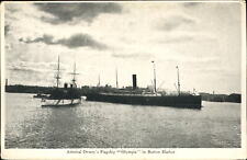 Admiral Dewey Flagship Olympia in Boston Harbor with steamship ~ UDB c1905 picture