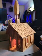 Wooden Church Decor Lighted W/Steeple & Decorated Inside 20
