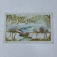 1911 (?) Postcard A Happy New Year Winter Scene River Bridge House picture