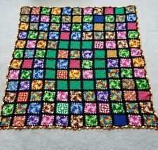 Vintage Granny Square Crocheted Afghan 69” X 66” Black/Multicolored Squares NWOT picture