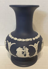 Older Wedgwood Portland Blue & White Vase Unusual Shape 5” picture