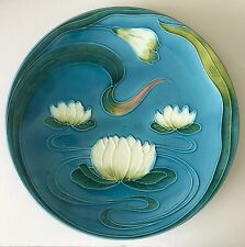 Antique Majolica Plate G S Zell Baden 7424 Art Nouveau Water Lilies Lily 11 3/4