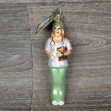 Old World Christmas Nurse Ornament Healthcare Worker Blown Glass Glitter picture