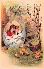 Antique Easter Card Fantasy Chicks Large Egg Girls Artist Vtg Postcard D6 picture