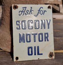 Vintage Old Antique Rare Socony Motor Oil Miniature Porcelain Enamel Sign Board picture