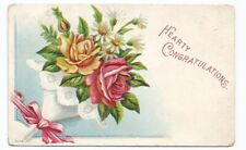 Roses Congratulations Greeting Postcard Flowers Embossed c1910 picture