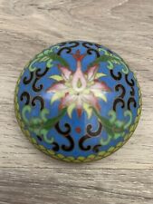 Cloisonné Vintage Enamel Brass Round Ring Pill Trinket Box Lotus Flower Blue picture