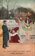 Vintage Postcard 1910's Ah Here Comes Our New Vicar Good Morning Priest Art picture